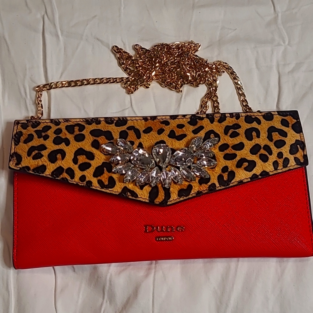 313- Dune London Red Leapard Print Wallet with Chain